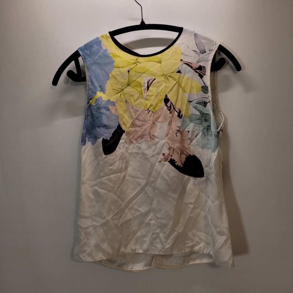 Erdem 100% Silk Sleeveless White Blouse Floral Print - Size 4